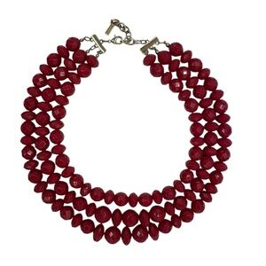 Sugarfix | Triple Strand Layered Statement Necklace, Dark Pink